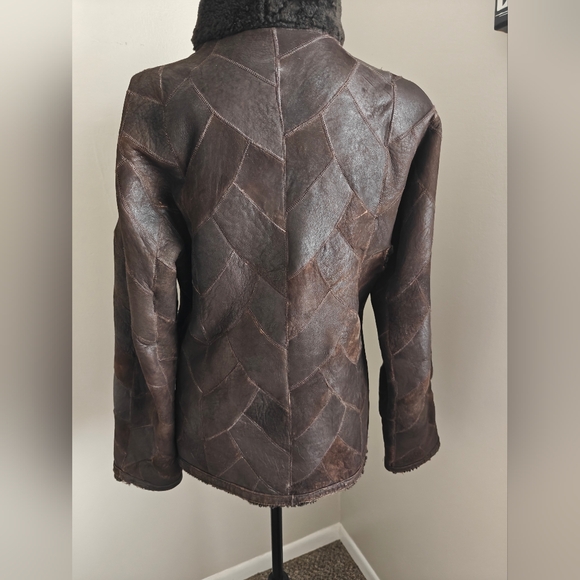 VTG Shearling Jacket Reversible brown patchwork small Germany Boho - Picture 5 of 9